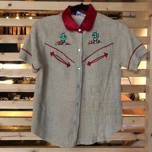 Vintage Terry Cloth Cowgirl Button Up Cactus